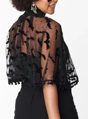 Unique Vintage Black Sheer Bat Capelet
